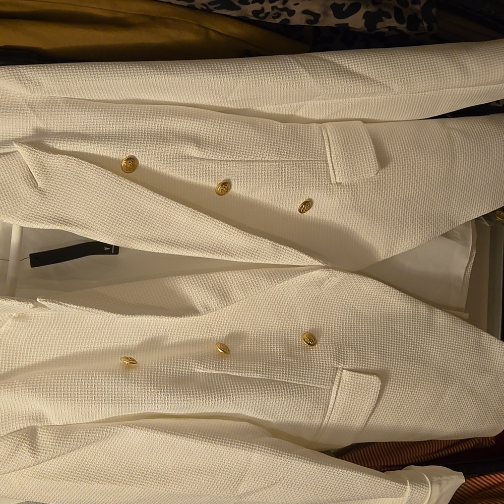 Lulu's Ivory Textured Blazer with Gold Accents